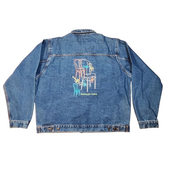 Vintage Monterey Jazz Festival Denim Jacket XL Embroidered Paradise Point - Picture 2 of 10